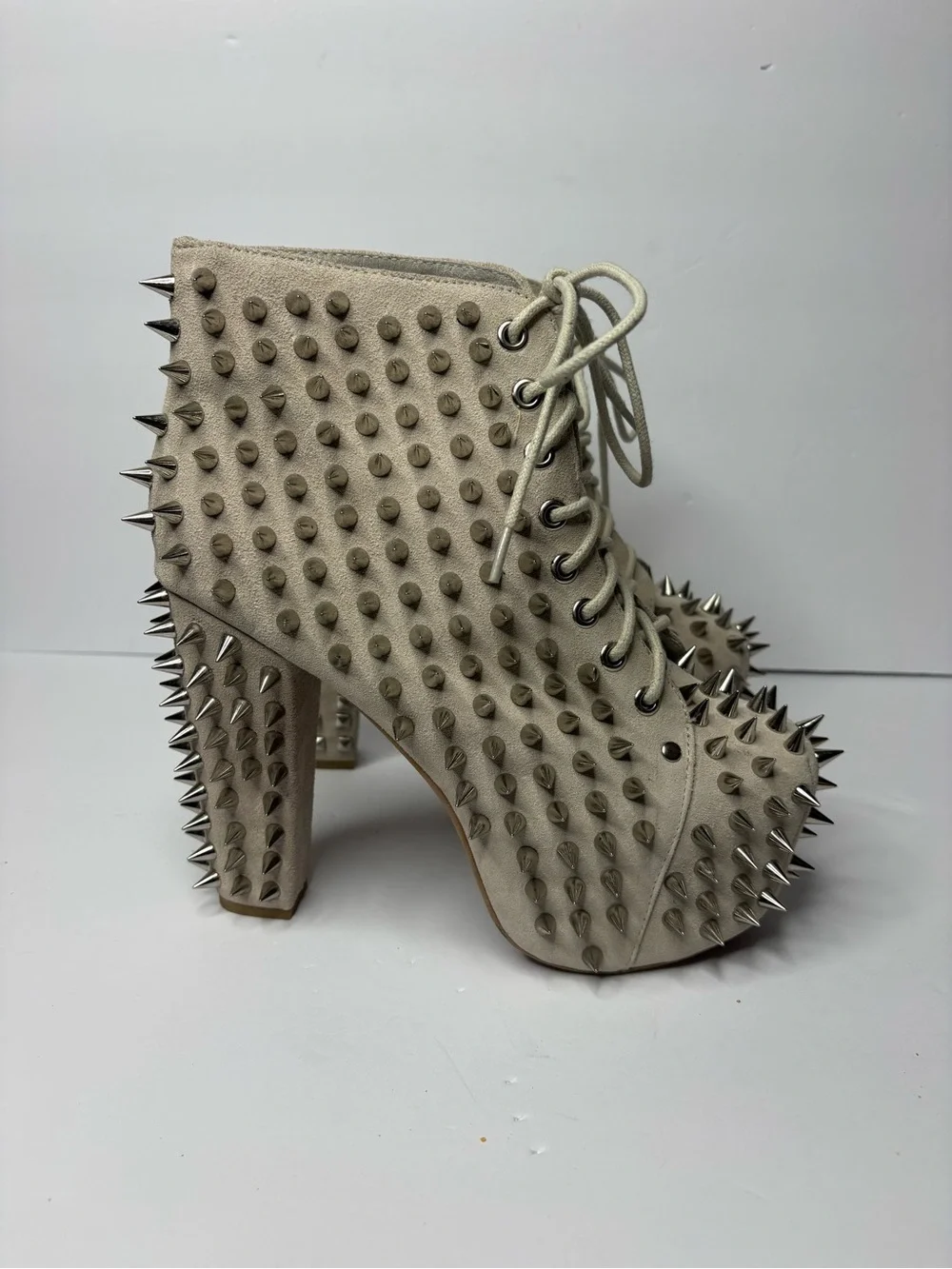 Jeffrey Campbell Spike Lita Leather Suede Boot Nude Sz 7.5